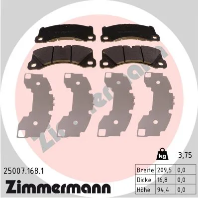 Sada brzdových destiček, kotoučová brzda ZIMMERMANN 25007.168.1
