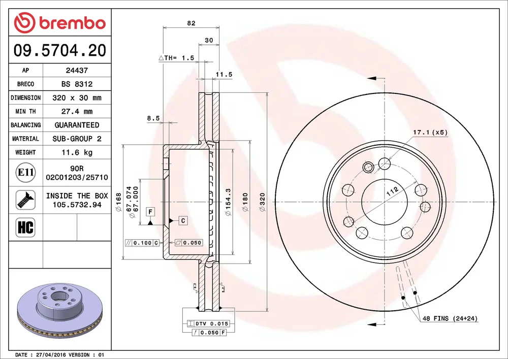 Brzdový kotouč BREMBO 09.5704.20