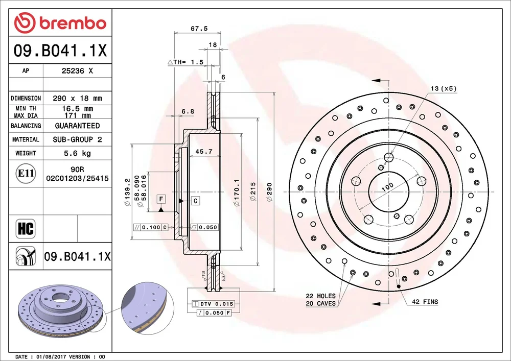 Brzdový kotouč BREMBO 09.B041.1X