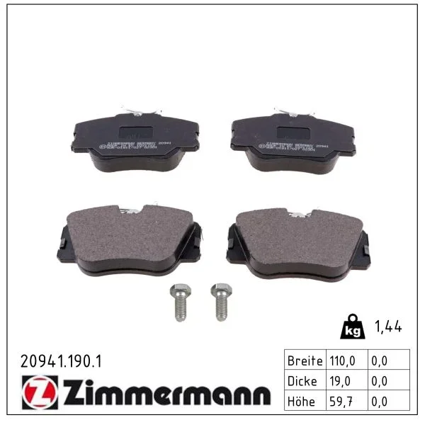 Sada brzdových destiček, kotoučová brzda ZIMMERMANN 20941.190.1