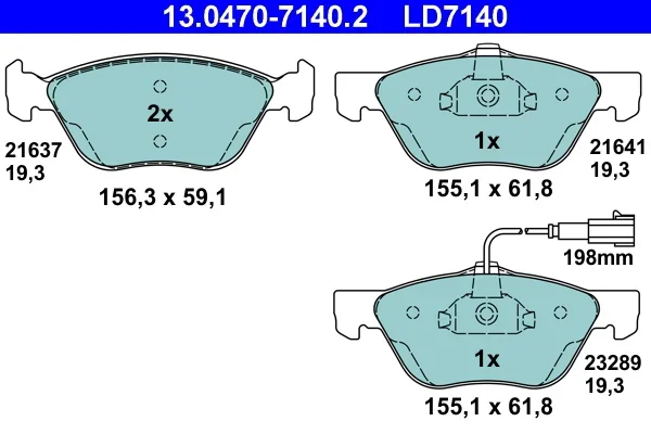 Sada brzdových destiček, kotoučová brzda ATE 13.0470-7140.2