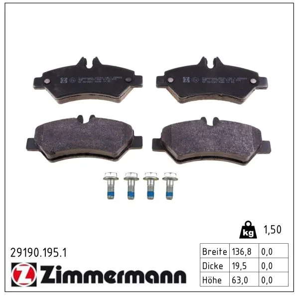 Sada brzdových destiček, kotoučová brzda ZIMMERMANN 29190.195.1