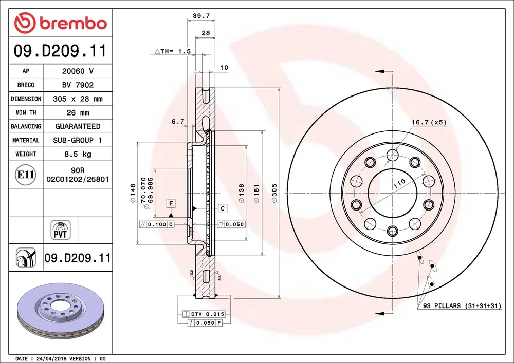 Brzdový kotouč BREMBO 09.D209.11