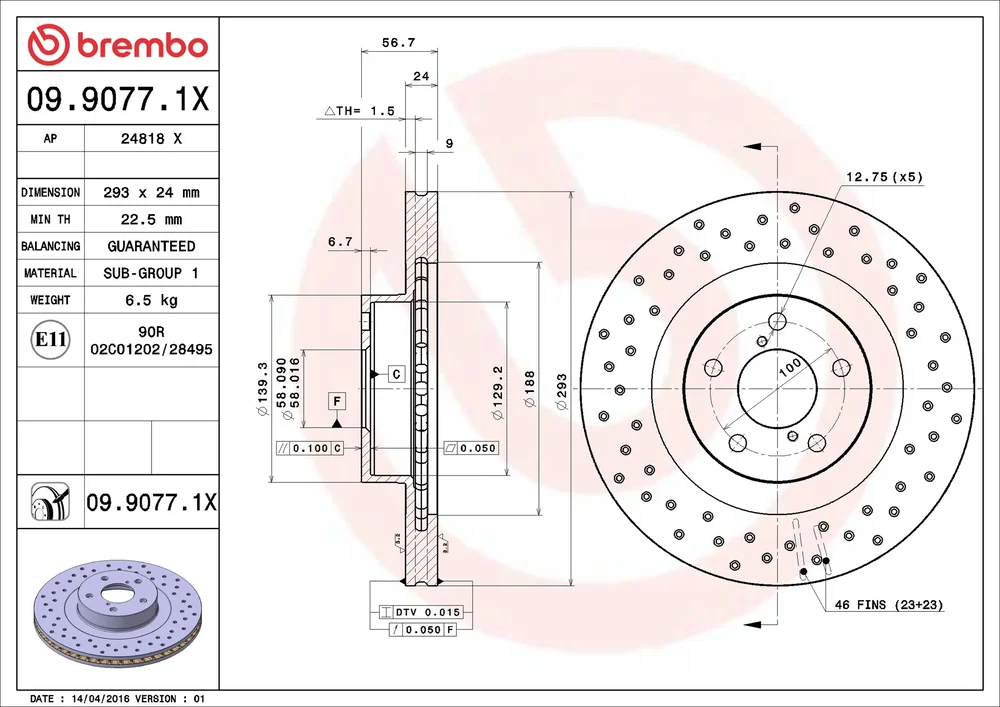 Brzdový kotouč BREMBO 09.9077.1X