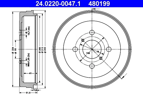 Brzdový buben ATE 24.0220-0047.1 – OE 42431-0D010