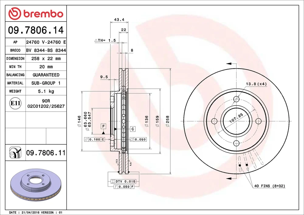 Brzdový kotouč BREMBO 09.7806.11