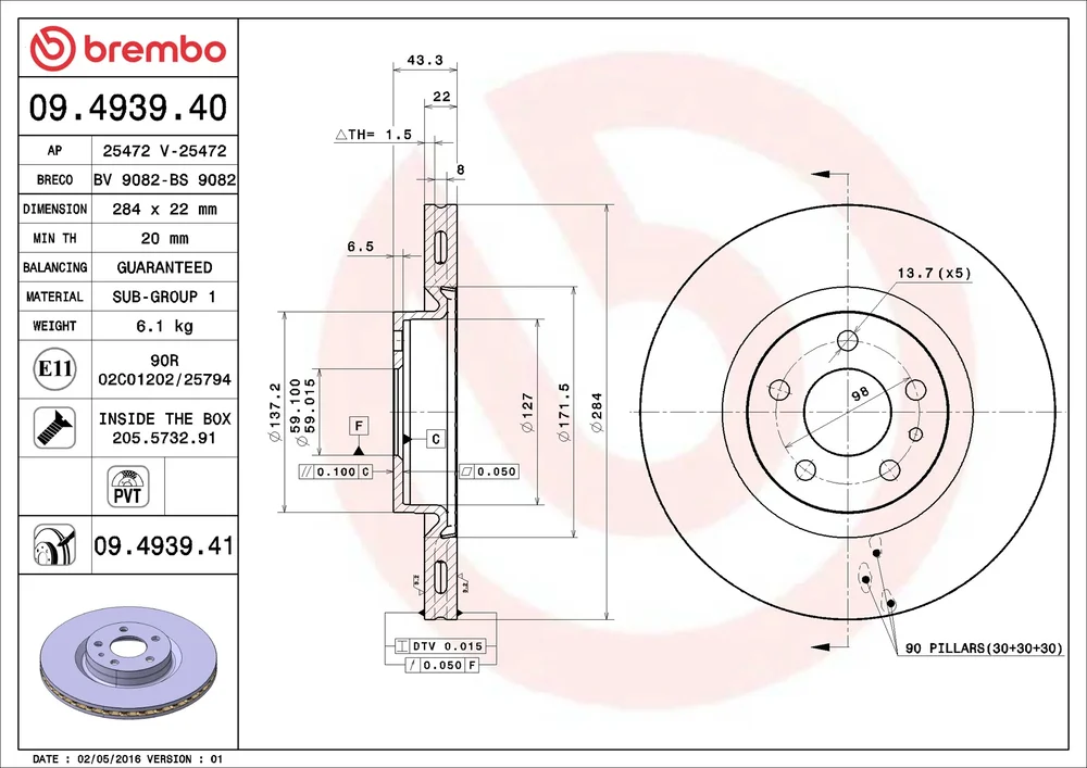 Brzdový kotouč BREMBO 09.4939.40