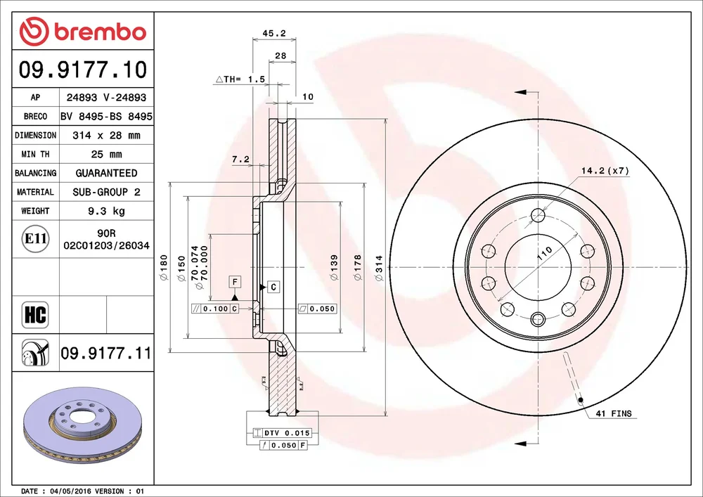 Brzdový kotouč BREMBO 09.9177.11