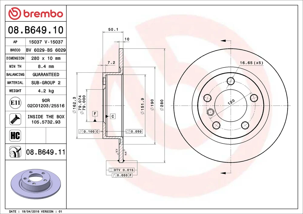 Brzdový kotouč BREMBO 08.B649.11