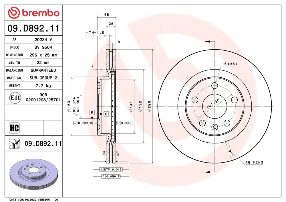 Brzdový kotouč BREMBO 09.D892.11