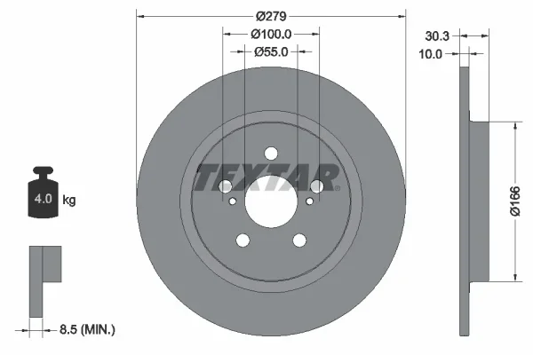 Brzdový kotouč TEXTAR 92228303 – OE 4243152160
