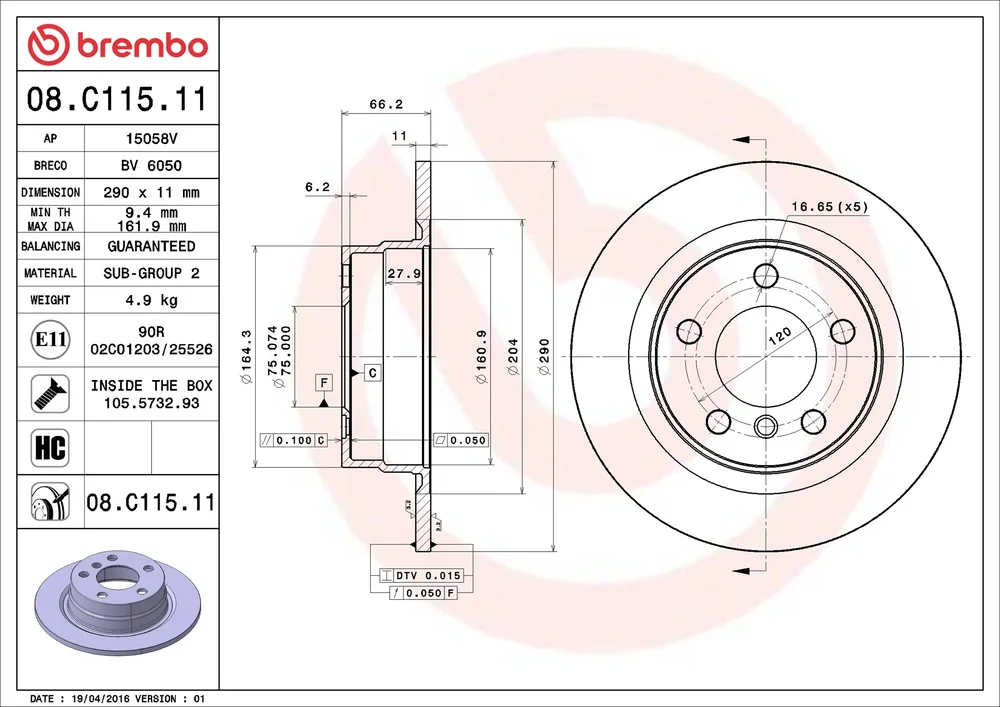 Brzdový kotouč BREMBO 08.C115.11 – OE 34216792225