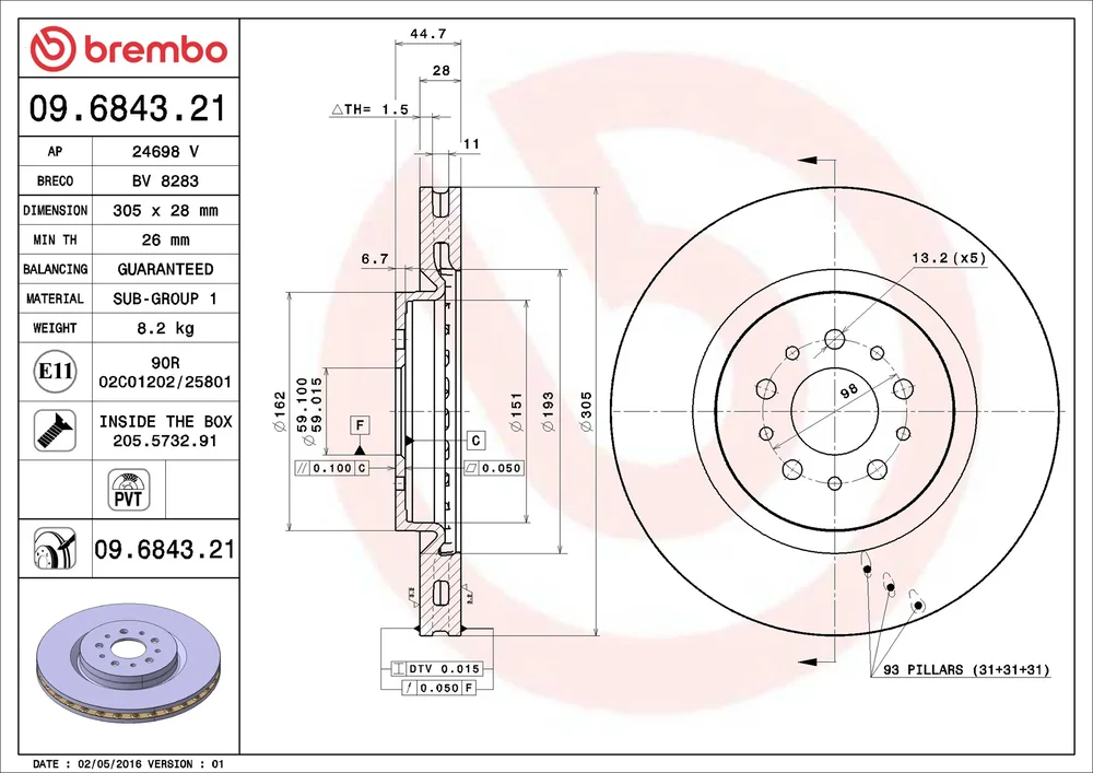 Brzdový kotouč BREMBO 09.6843.21