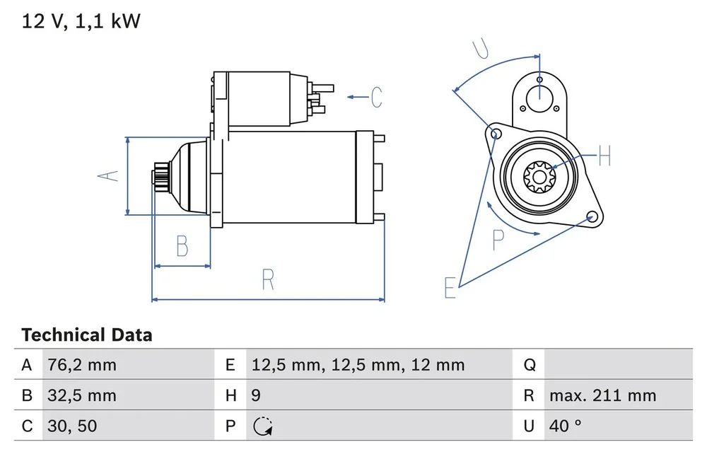 BO 0986017830 Startér BOSCH-výměnný díl